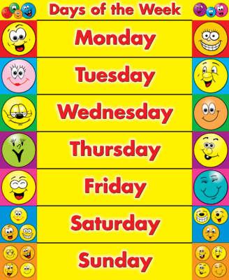 English and Colours: Days of the week.